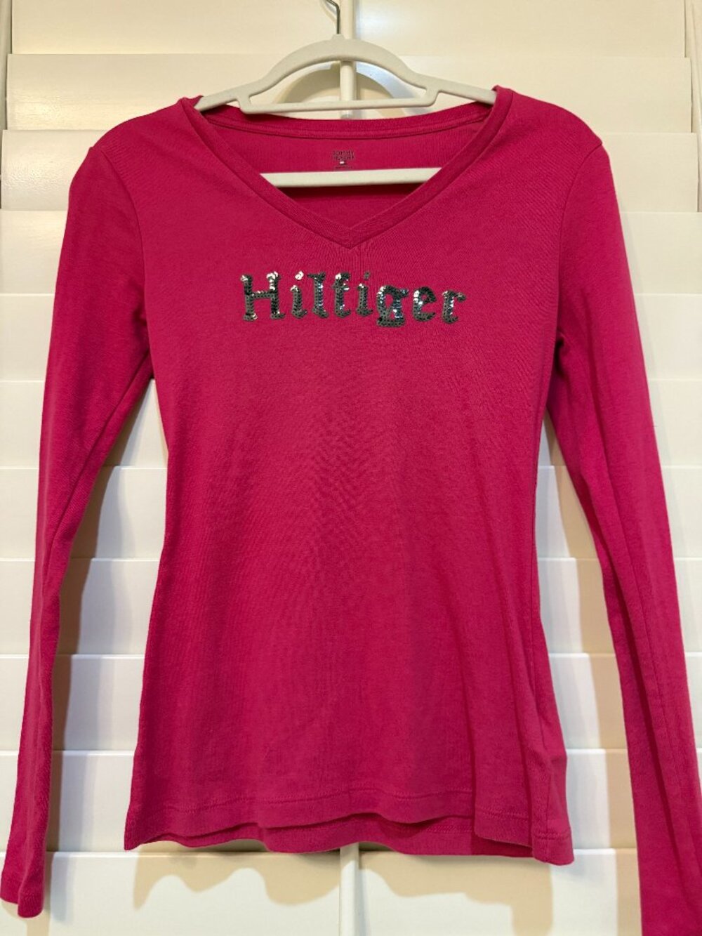 Tommy Hilfiger sequin long sleeve top, pink, small